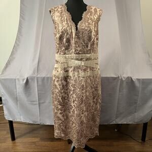 Tadashi Shoji Dress Womens 16 Gold Sequin Lace Sheath Cocktail Formal